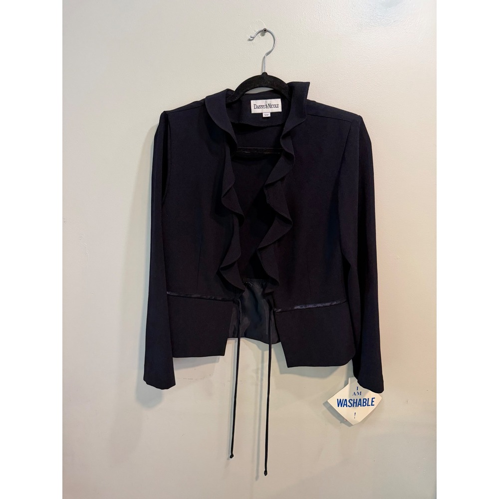 Danny & Nicole Navy Blue Ruffle‎ Front Blazer Jacket Petite 12P NWT Vintage